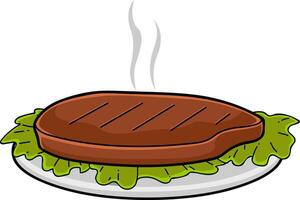Cartoon Grilled Beef Steak On Plate. Hand Drawn Illustration vector
