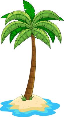 Cartoon Tropical Island With Palm Tree With Green Leaves