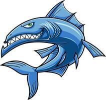 Angry Barracuda Fish Cartoon Character with Sharp Teeth Jumping vector