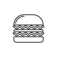 Burger icon . Hamburger, fast food symbol, icon in outline style isolated on white background. Perfect us for websites, print, etc. vector