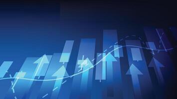 stock market price index. arrow with candlestick and bar chart on blue background vector