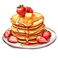 Stack of Pancakes with Strawberries and Syrup png