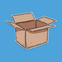 Open flat box. Cartoon Open Beige Shoe Boxes. Cardboard box isolated illustration design isolated in a blue background sticker style. Open box for goods, delivery and gifts vector