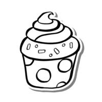 Layers Cream Cupcake with Heart on white silhouette and gray shadow. Illustration for decoration or any design. vector