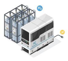 H2 green hydrogen fuel cell backup generator with H2 Tanks portable for House office cartoon isometric isolated clean evergy concept vector