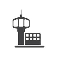 Flight control tower icon in flat style. Navigation monitor illustration on isolated background. Airport building sign business concept. vector