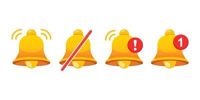 Notification bells icons set in flat style. Incoming inbox message illustration on isolated background. Ringing bell sign business concept. vector