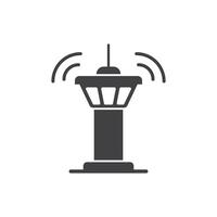 Flight control tower icon in flat style. Navigation monitor illustration on isolated background. Airport building sign business concept. vector