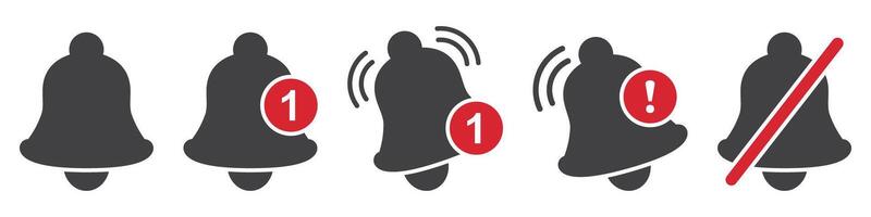 Notification bells icons set in flat style. Incoming inbox message illustration on isolated background. Ringing bell sign business concept. vector