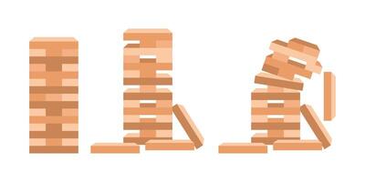 Tower games for kids icon in flat style. Wooden block puzzle illustration on isolated background. Balance game set sign business concept. vector