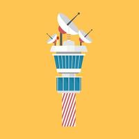 Flight control tower icon in flat style. Navigation monitor illustration on isolated background. Airport building sign business concept. vector