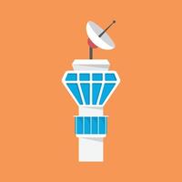 Flight control tower icon in flat style. Navigation monitor illustration on isolated background. Airport building sign business concept. vector