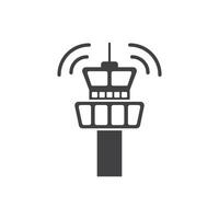 Flight control tower icon in flat style. Navigation monitor illustration on isolated background. Airport building sign business concept. vector