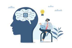 Artificial intelligence supports business success, AI, Robot work with company personnel, Technology helps generate creative and create ideas. Businessman working with robot. illustration. vector
