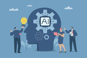 Business team working with AI. Technology helps research important information and create ideas, AI, Artificial intelligence supports business success, Robot work with company personnel, . vector