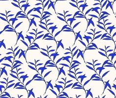 Creative blue leaf stems seamless pattern. Abstract artistic tiny branches leaves printing on a light background. hand drawing. Template for designs, textile, fashion, surface design, fabric vector