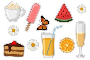 A set of summer holiday stickers with free-standing objects on a white background vector