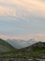Sunset and snow mountain background photo