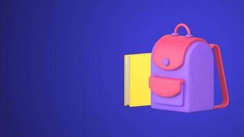 Educational backpack with paper books stack back to school knowledge learning 3d icon vector