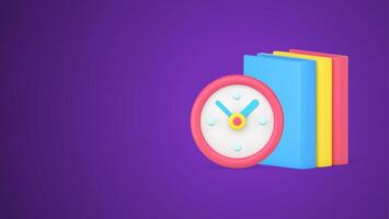Time to learning book education reading back to school clock countdown with textbook 3d icon vector