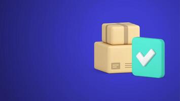 Courier delivery service cardboard box parcel success send receive checkbox 3d icon vector