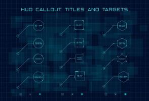 Set of blue callout titles and targets in HUD style vector