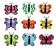Butterflies set. Different abstract ornament design wings. Insect colorful collection. illustration isolated on white background. vector