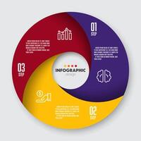 Round pie chart into 3 step. Concept startup development strategy. Infographic for business information. vector