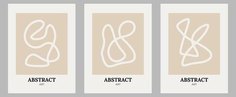 Set of trendy contemporary abstract creative hand drawn minimalist posters with organic line, shape pattern for wall decoration, postcard or brochure cover design in retro style art vector