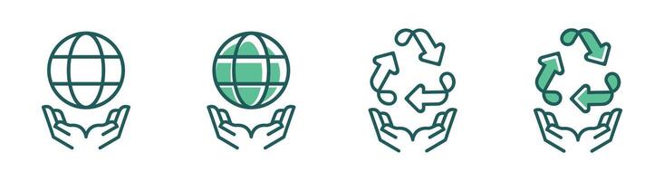 Save planet earth icon with hand sign, recycle ecology care design vector