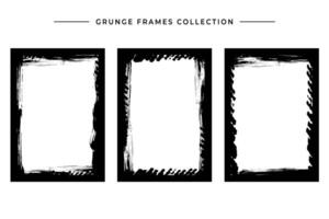 Abstract black grunge brush stroke frames picture set on white background vector