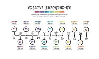 Hand drawn line process flow chart design infographic template with 13 step, week. vector