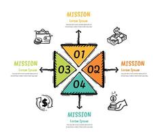 Hand drawn infographic. Four steps with text boxes can be used for timeline. Diagram for workflow. Can be used for workflow layout, process diagram, flow chart. vector