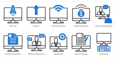 A set of 10 business and office icons as start up, output, internet access vector