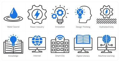 A Set of 10 Industrial icons as water source, power industry, innovation vector