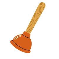 Plunger, pumping plumbing tool for toilet and sink unclog. Cleaning draining cup on pole, stick. Clog suction, sanitary appliance. Flat graphic illustration isolated on white background vector