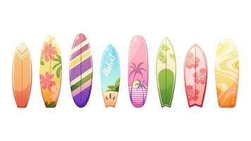 Set of colorful, hawaiian style surfboards. summer elements for design vector