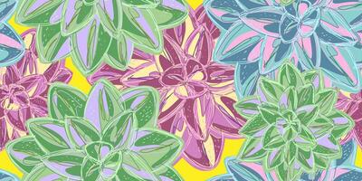 a colorful pattern with succulents on a yellow background vector