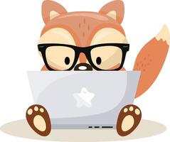 Cute fox working with laptop vector