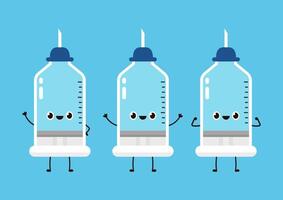 Syringe character design. Syringe on blue background. vector