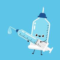 Syringe character design. Syringe on blue background. vector