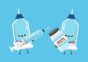 Syringe character design. Syringe on blue background. vector