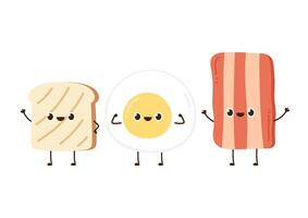 Breakfast cartoon . Bread, Egg and Bacon on white background. vector