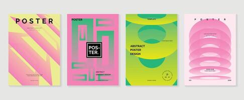 Modern gradient poster background set. Abstract cover template with vibrant perspective 3d geometric prism shapes collection. Ideal design for social media, cover, banner, flyer. vector