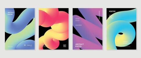Modern gradient poster background set. Abstract cover template with vibrant perspective 3d geometric prism shapes collection. Ideal design for social media, cover, banner, flyer. vector