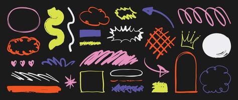 Set of cute pen line doodle element . Hand drawn doodle collection of heart, arrows, scribble, speech bubble, marks, crown. Design for print, cartoon, card, decoration, sticker. vector