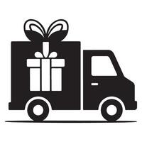 Delivery truck with gift box in style. vector