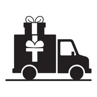 Delivery truck with gift box in style. vector