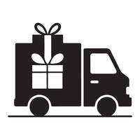 A silhouette of a Delivery truck with gift box in style. vector
