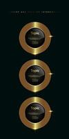 Three Gold shiny metallic golden button infographic, of Set of three Circles Luxury button, with buttons on Dark, premuim button of circle shape vector